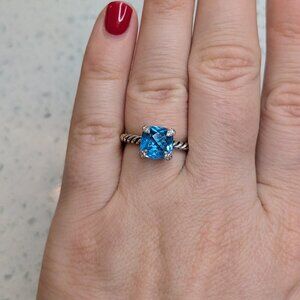 David Yurman Chatelaine Ring Sterling Silver with Blue Topaz and Diamonds, 8mm